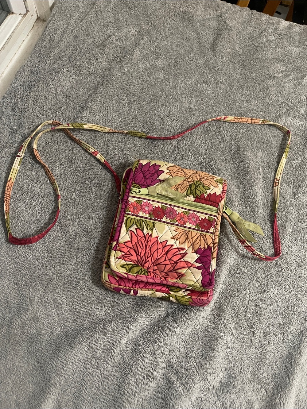 Vera Bradley Floral Quilted Crossbody in Pink, Green & Cream